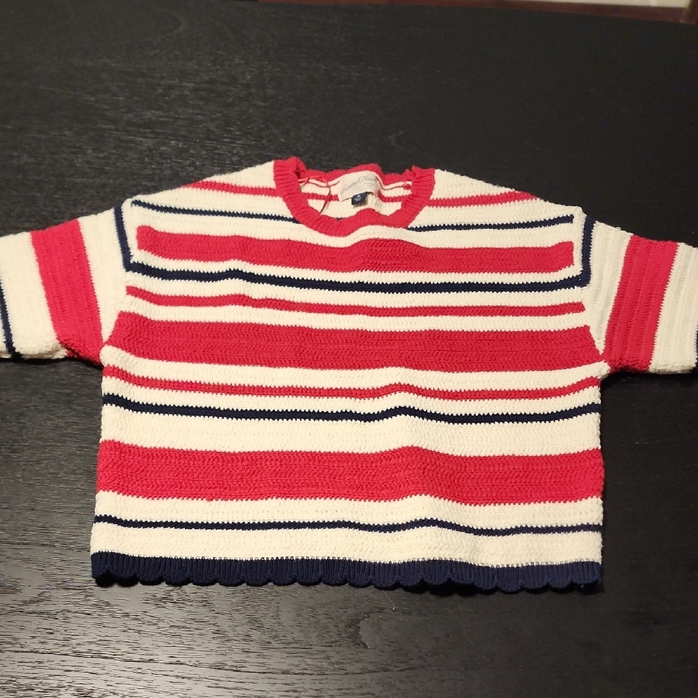 Knitted Red, White And Blue Striped Sweater
